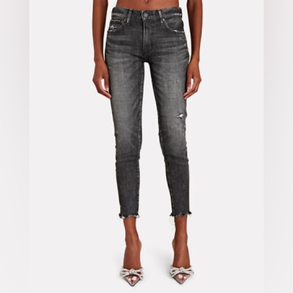 MOUSSY VINTAGE Black Checotah Mid-Rise Skinny Jeans with Chewed Hem size 26 - Picture 1 of 14